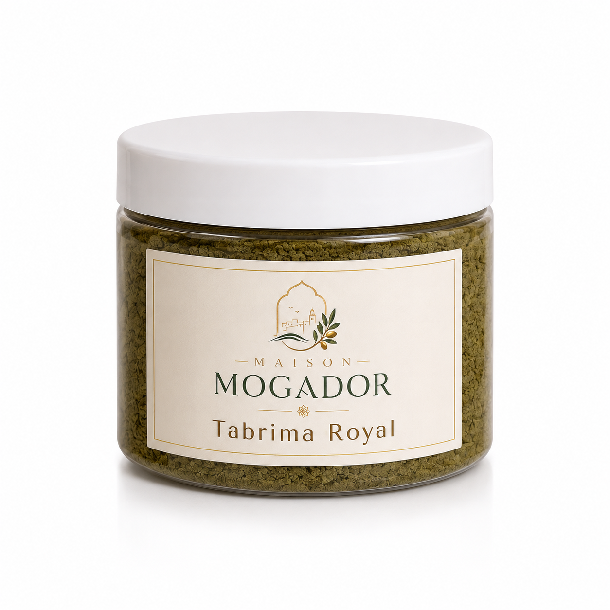 Pot de Tabrima Royal Maison Mogador, poudre traditionnelle marocaine à mélanger pour créer un soin hammam corps naturel.